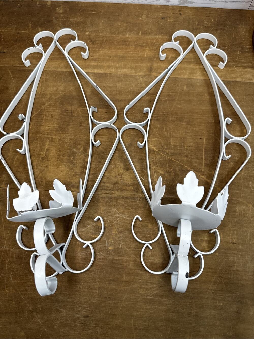 Wrought Iron Scrollwork Wall Candle Sconces Spanish Old World Retro Decor MCM